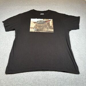 Star Wars Graphic T-Shirt Mens XL Black Mad‎ Engine Baby Yoda Mandalorian TV